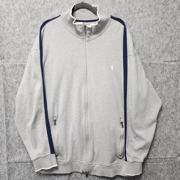 Polo Ralph Lauren Performance Track Jacket Mens 3XLT Grey Full Zip‎ Cotton READ - Picture 2 of 12